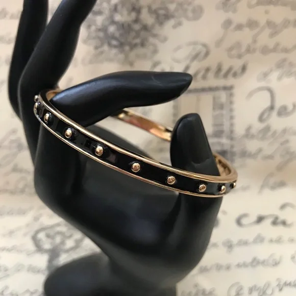 KATE SPADE - Black Inlaid enamel gold ball bangle bracelet - Picture 2 of 6